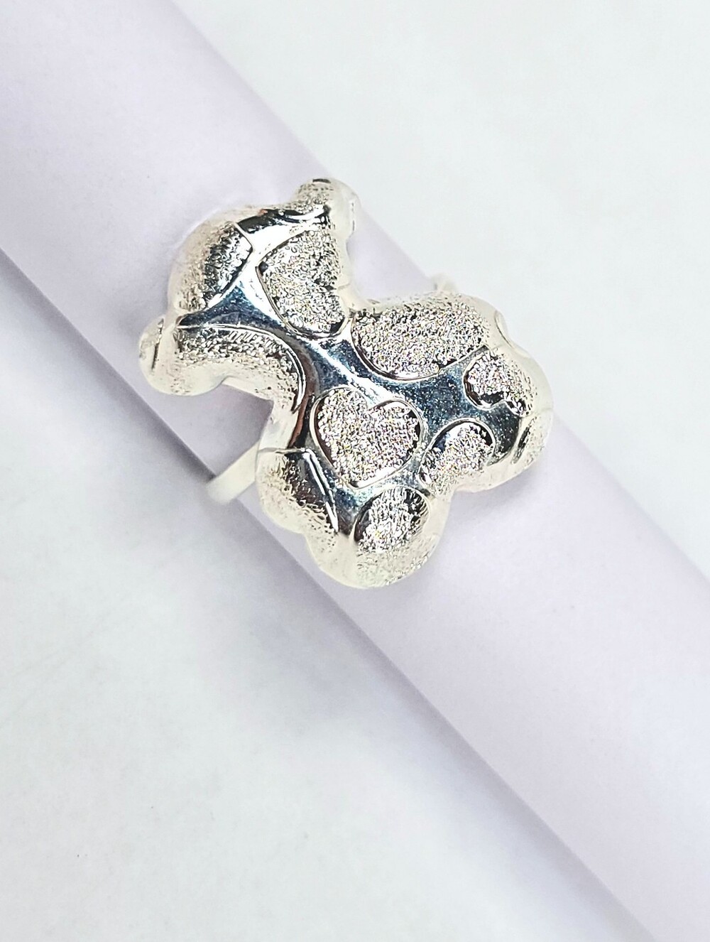 Teddy Bear Adjustable Ring Cute Bear Open Band 925 Sterling Silver Size 6-8